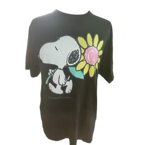 Vintage Snoopy Flower T-Shirt Shirt Black Woman's‎